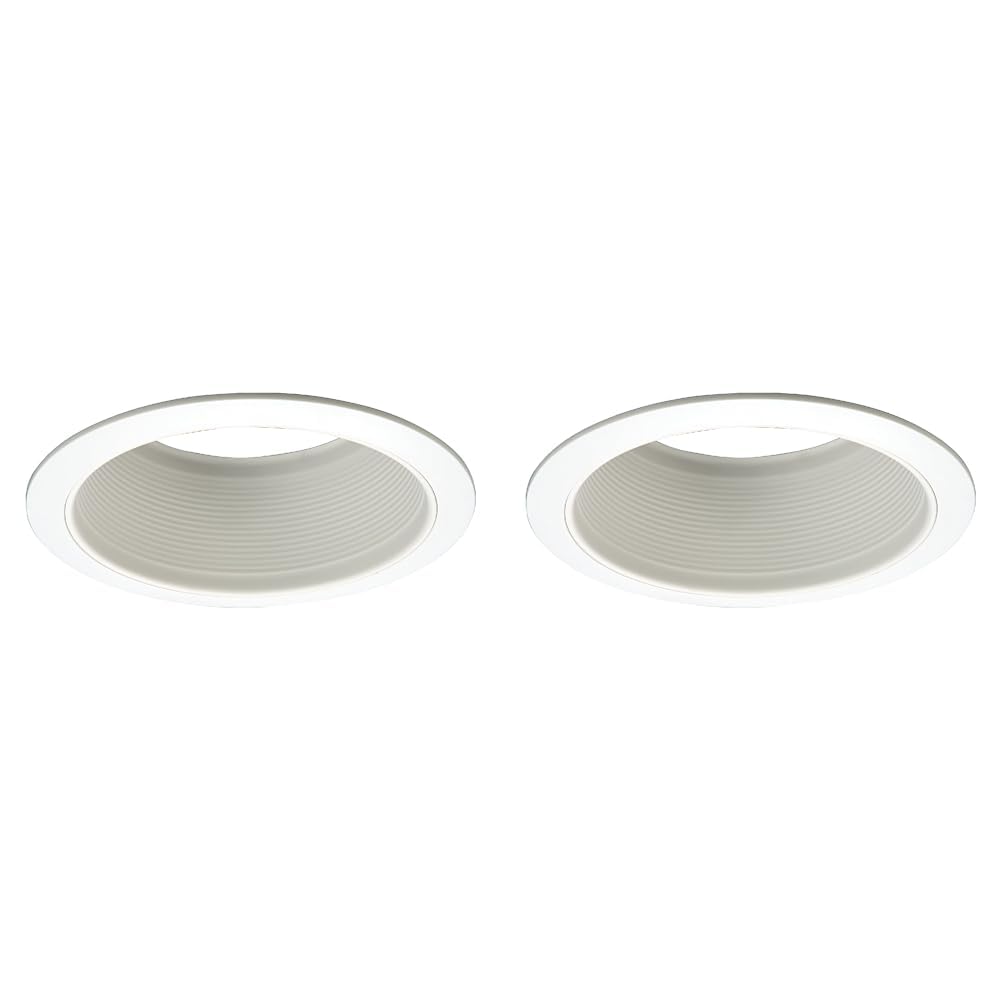 HALO E26 Series 6 in. White Recessed Ceiling Light Fixture Trim with White Straight Side Metal Baffle (Pack of 2)