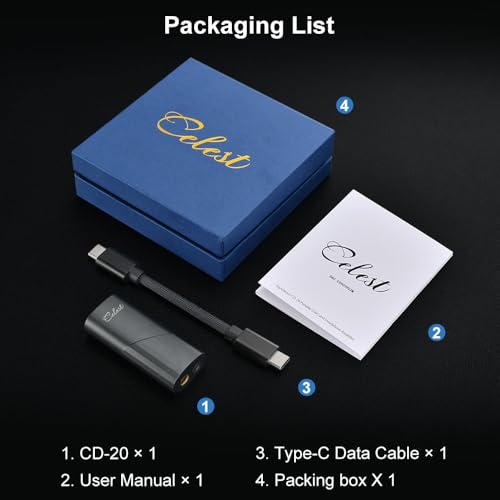 syeindunce Kinera Celest CD-20 Portable DAC, HiFi ES9039Q2M Headphone AMP Amplifier Compact with Type-C Input and 3.5MM/4.4MM Dual Outputs (CD-20)