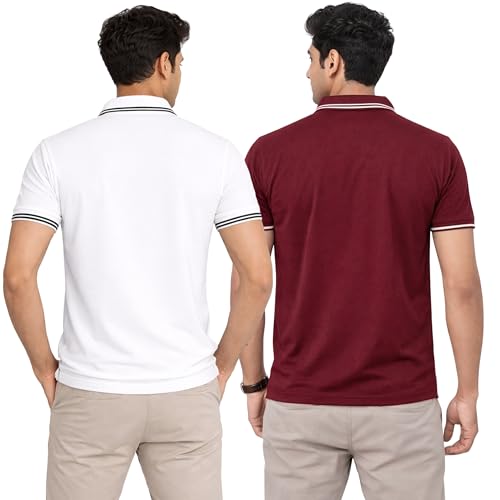 Image of Hangout Hub Men's Polo T Shirt | Solid | Plain Regular Fit Tees|Collar T-Shirts|Half Sleeves|Set of 1 & 2|HH.MP.MAR