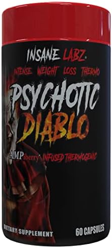 Insane Labz Psychotic Diablo Thermogenic Fat Burner for Men and Women with Grains of Paradise Theobromine Dandelion Root Extract Fueled by AMPiberry, Appetite Suppressant – 60 Servings