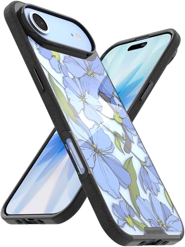 Image of Smartish iPhone Air MagSafe Clear Case - Gripmunk Magnetic Slim Case [Lightweight + Protective] Anti-Yellowing Thin Grip Clear Cover for Apple iPhone Air - Blue Blossoms