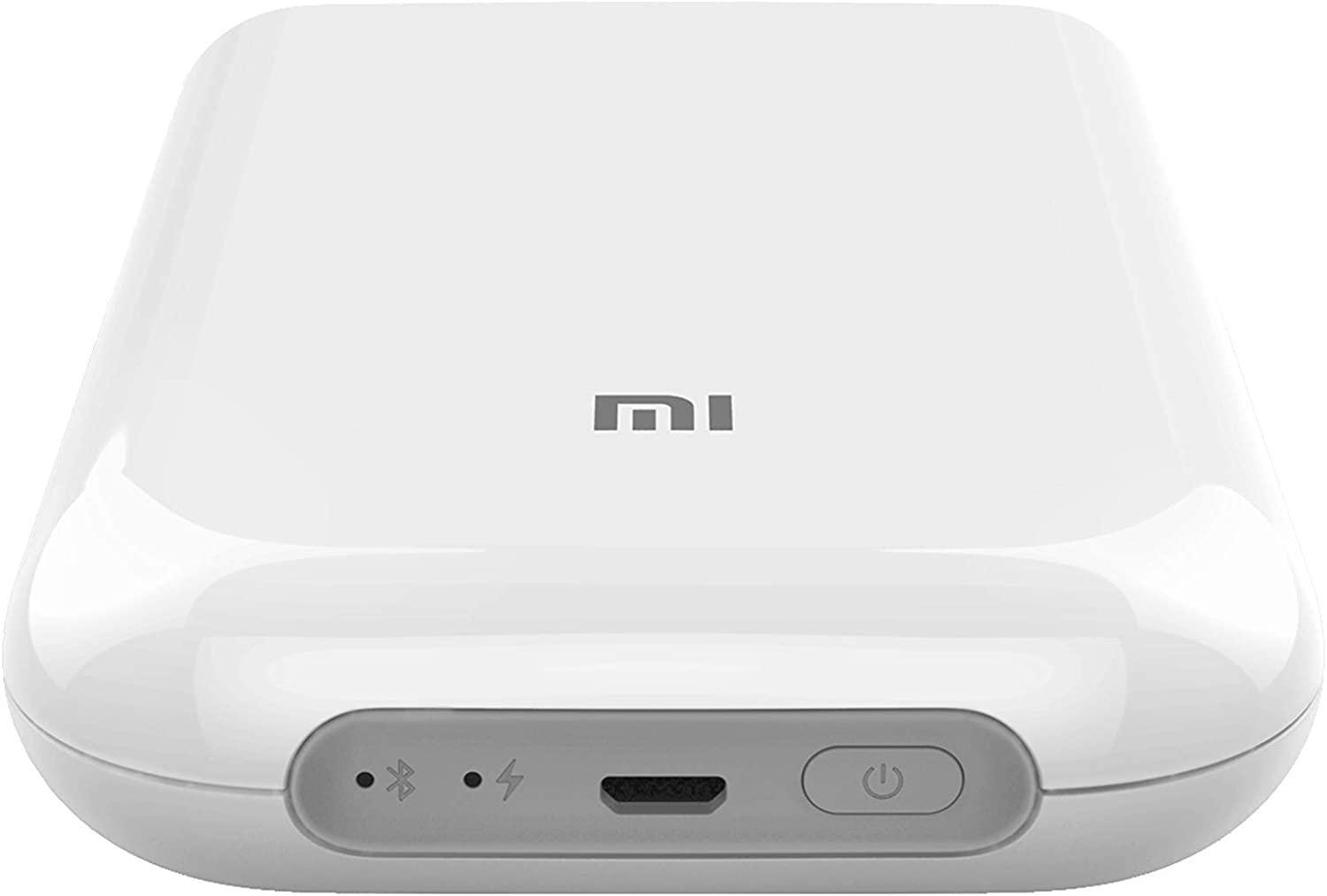 Top view of the Xiaomi Mi Portable Photo Printer, showing the power button, charging port, and indicator lights.
