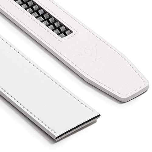 SlideBelts Men's Classic Belt with Premium Buckle (White Leather with Bar-Striped Buckle (Vegan), One Size)3