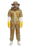 Massive Bee Store -- Beekeeping Ventilated Suit in multi-Colors with Round Or Fencing Veils (Khaki Round Veil, X-Large)