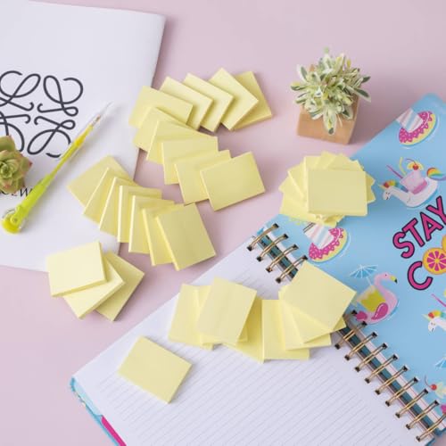 Wowivy 24 Blöcken Gelbe Haftnotizen,38 mm x 50 mm, Sticky Pads, recycelbar, Self-Stick Notes Pads,klebezettel, einfach zu posten für Zuhause, Büro, 75 Blätter/Block, 1800 Blätter Gesamt