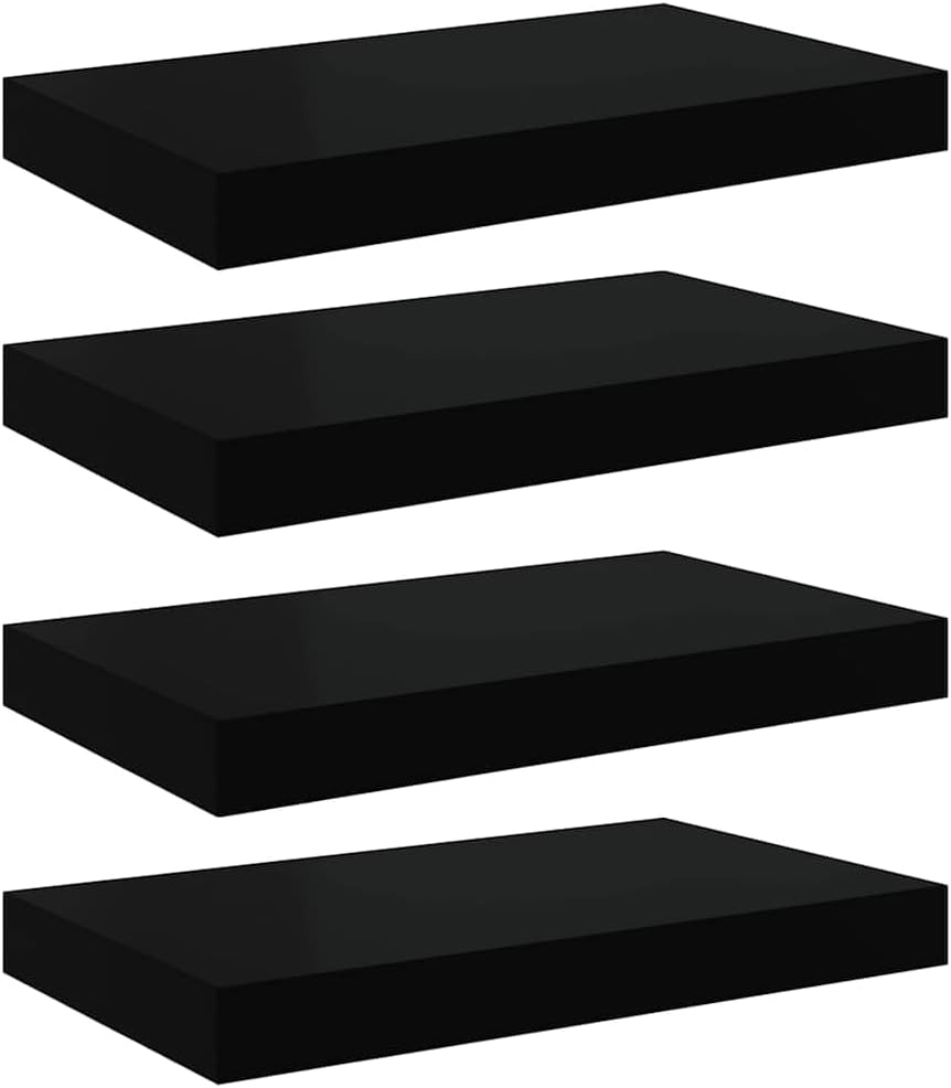Black Floating Wall Shelf Set of 4 for Living Room Decor, Honeycomb MDF Small Ledge Shelves, Modern Display for Bedroom & Bathroom