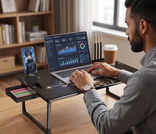 Image of Wood Multipurpose Foldable Laptop Table with Cup Holder | Table Home Study Writing Table, Foldable and Portable /Ergonomic Edges Kids & Adults