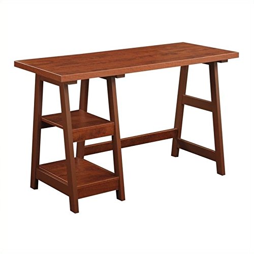 Convenience Concepts Designs2Go Trestle Desk 47" - Modern Desk or Vanity with Shelves, for Office, Dorm, Living Room, Cherry