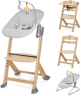 Kinderkraft ENOCK Seggiolone Pappa + Sdraietta CALMEE, in Legno, Evolutivo, Multifunzionale, Sedia Ergonomica, Altezza Regolabile, Facile da Pulire, dai 6 Mesi ai 10 Anni