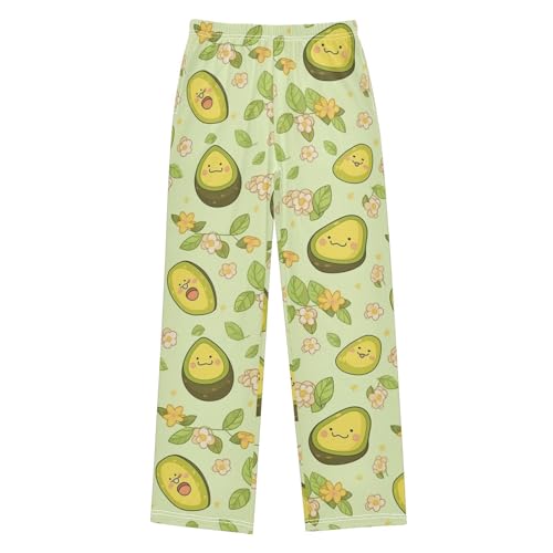 visesunny Boys Pants Avocado Character Yellor Flower Leaf Jogger Pants Elastic Waist Long Bottoms Trousers with Pockets