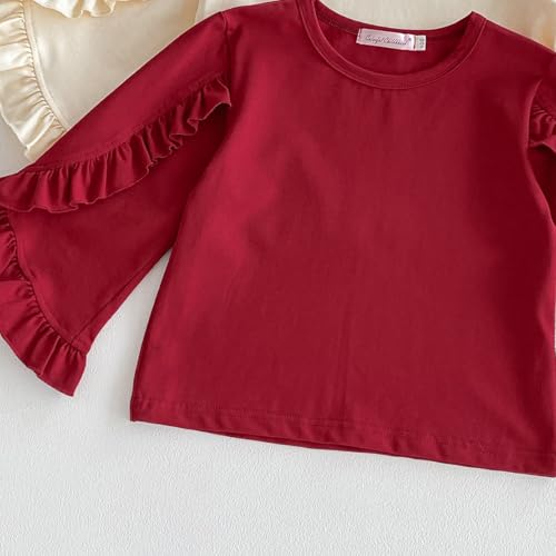 Image of Colorful Childhood Little Girls Ruffle Bat T Shirt Autumn Princess Girl Blouses Spring Tops