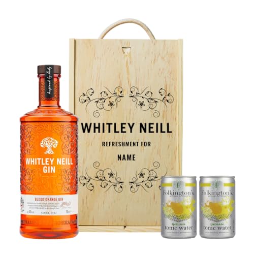 Personalised Whitley Neill Blood Orange Gin Gift Set with Folkington's Tonics - 70cl (43% ABV) - Gifts for Women, Birthday, for Her, Pamper Gifts for Women