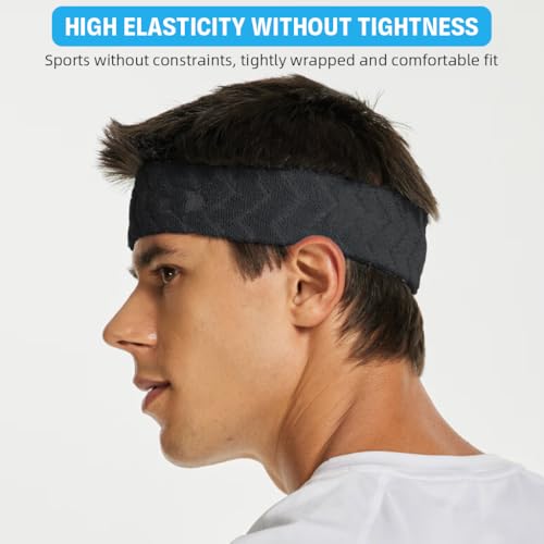 Image of Proberos Sport Headband for Men & Women, Premium Cotton Moisture-Wicking Breathable Anti-Slip Hair Band Fashion Sport Soft Stretchy Headband for Running, Jogging, Yoga, Workout, Basketball, Black