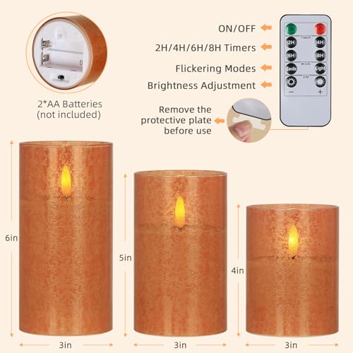 Image of Flameless Candles with Remote, 3D Wick Realistic LED Candles Flickering, Real Wax in Glass Orange Fake Candles for Wedding Party Festival Home Decor Gifts
