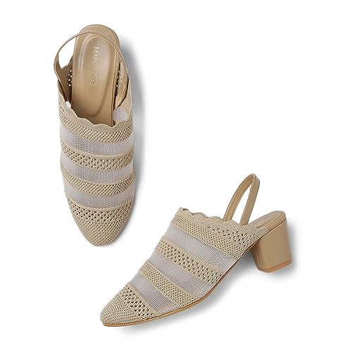 Image of Marc Loire Women's Knitted Round Toe Block Heel Mules for Casual and Formal Wear