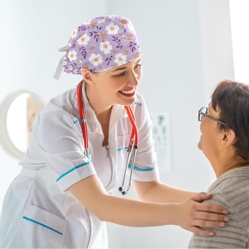 Image of Butterfly Scrub Cap Women with Ponytail & Buttons Adjustable Surgical Nurse Hat with Cotton Sweatband for Long Hair