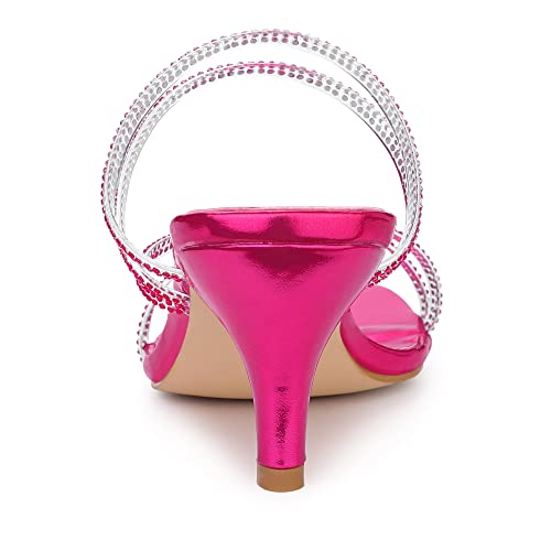 Allegra K Women's Rhinestone Strappy Kitten Heels Hot Pink Slide Sandals 8.5 M Us #TOP2