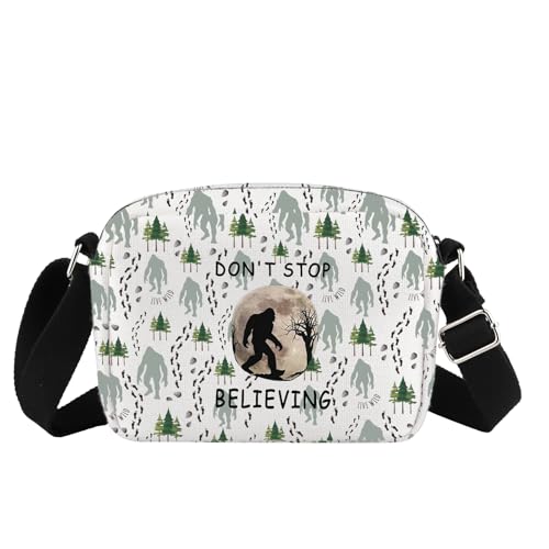 MBMSO Sasquatch Gift Don't Stop Believing Sasquatch Crossbody Bag Sasquatch Forest Hiking Gift for Sasquatch Lover Fans Merch