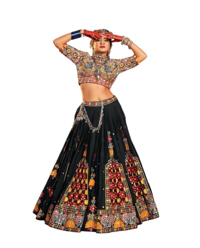 Women’s Navratri Lehenga Choli with Dupatta-Digital Printed Multi-Color Traditional Outfit for Wedding&Festival-V14