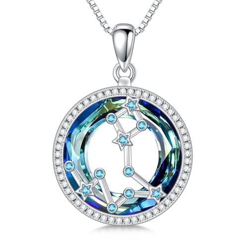 enjoylifecreative Damen Fische Sternzeichen Kristall Halskette 925er Sterling Silber Pisces Geburtsstein Horoskop Anhänger Kette Sternbild Astrologie Schmuck Geschenke für Frauen Mädchen