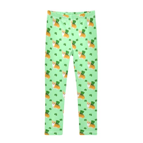 Cute Corgi Clover Pattern Girls Leggings Soft Comfortable Athletic Leggings Dancing Pants for 4-10 Years - Main Image