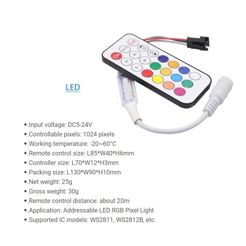 Luz de píxel LED RGB para ambientación del hogar con mando y controlador 6
