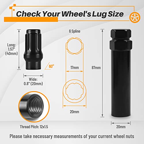 Image of MIKKUPPA 24pcs M12X1.5 Extended Lug Nuts - Black Extended Thread Lug Nut (ET) - 17mm Hex, 1.57 inch (40mm) Tall, 0.79 inch (20mm) Wide, Replacement for Toyota Tacoma 4Runner Lexus