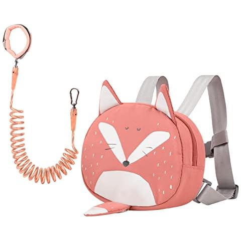 Bebamour Tier-Kleinkind-Rucksack mit Sicherheitszügeln, Mini-Tasche mit Sicherheitsleine für Kinder, tragbarer Rucksack, Rucksack mit Sicherheitsgeschirr für Jungen und Mädchen,Orange Fox Cover