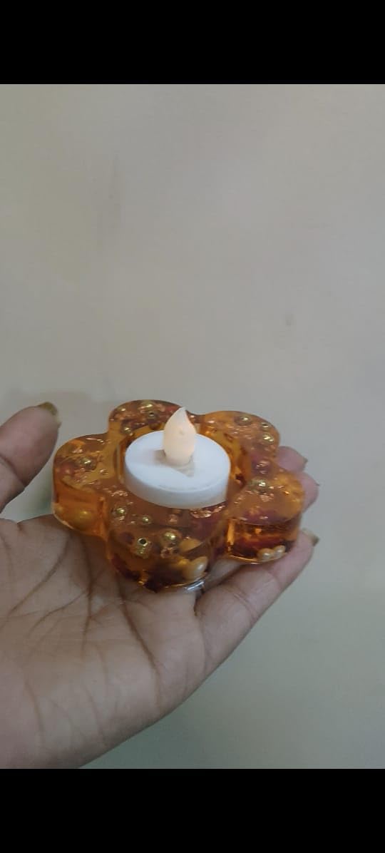 Fancy Resin Diya Holder (Golden Brown, Large)