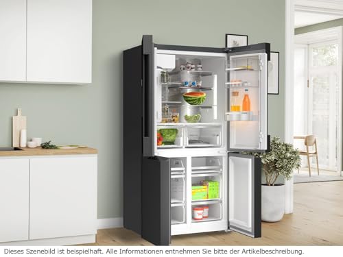 Bosch KFI96AXEA Serie 6, Smarter French Door Kühlschrank, 183 x 90,5 cm, 375 L Kühlen + 199 L Gefrieren, noFrost, Eis- und Wasserspender, VitaFresh XXL 0º, AntiFingerprint, Gebürsteter schwarzer Stahl