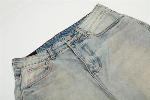 Mens Distressed Straight Jeans Ripped Denim Pants Streetwear Vintage Blue Jeans Comfortable Stretch Slim Fit W28 L32 6
