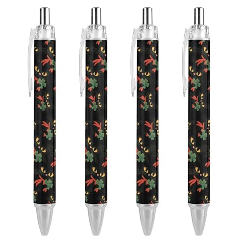 Bolígrafo retráctil negro Cat Shamrock de 0,5 mm para San Patricio, pack de 4 unidades