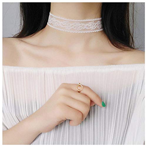 TseanYi White Tattoo Choker Necklace Flower Lace Necklace Chain Hollow Lace Elastic Clavicle Chain Necklaces Gothic Jewelry for Women and Girls (White)