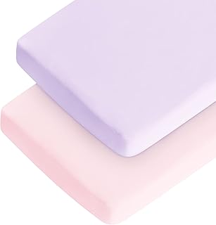 Crib Sheets Girl, Baby Crib Sheets for Standard Crib Mattress & Toddler Bed Mattress, Snug Fit Breathable Soft Fitted Crib Sheet (28''x 52''x 8''), Crib Sheets for Baby Girl 2 Pack Pink & Purple