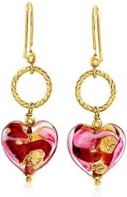 Ross-Simons Italian Red and Pink Murano Glass Heart Drop Earrings...