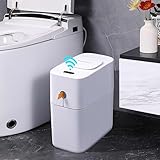MOPUP Touchless Bathroom Trash Can, Automatic Garbage Can for Bedroom,Office Motion Sensor Trash Bin,3.5 Gallon Dogproof Plastic Slim Wastebasket for Toilet, RV,Living Room, White