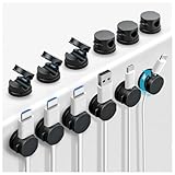 OneLeaf 12 Pack 360° Rotatable Spring Cable Clips[1s Lock], Adhesive Cord Holder for Nightstand, Phone Charger Cord Holder for Desk Home Office Car Game Station