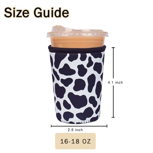 Image of Reusable Insulated Sleeve for Iced Coffee Cup, Coffee Neoprene Sleeve for Cold & Hot Drinks, Beverage Holder for Iced Coffee (Cowprint Chic, Small: 16-18oz)