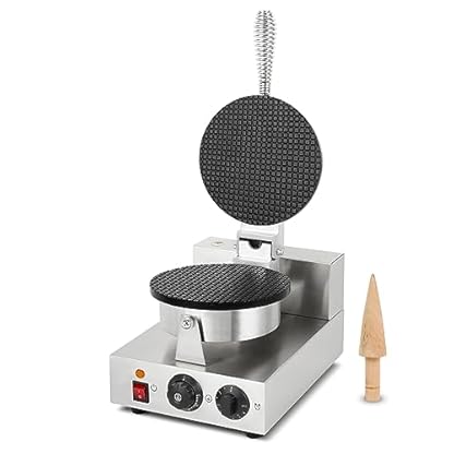 VERTES Waffeleisen, Hörncheneisen für Eiswaffeln, 24 Stück pro Std., Kegel inkl., regelbar 0°-300°C, Timer, teflonbeschichtet, Gusseisen Hörnchenautomat Edelstahlgehäuse, Hörnchen Waffle Maker 1000 W