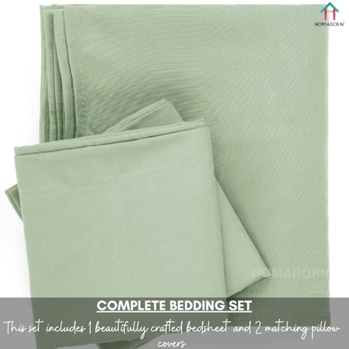 Image of HOMADORN Premium Polycotton Flat Bedsheet for Double Bed with 2 Pillow Covers - Soft, Durable & Wrinkle-Resistant (Mint DUST)
