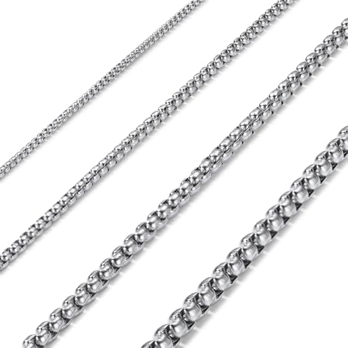 MeMeDIY Stainless Steel Rolo Chain Necklace Square Rolo Chains for Men Women 2mm/3mm/4mm/5mm Width Silver Gold Black Chain Necklace