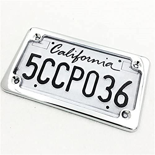 Image of Motorcycle License Plate Frames, Flat Bracket Tag Holder 7 Inches x 4 Inches, Universal Chrome License Plate Frame Exterior Accessories, Silver