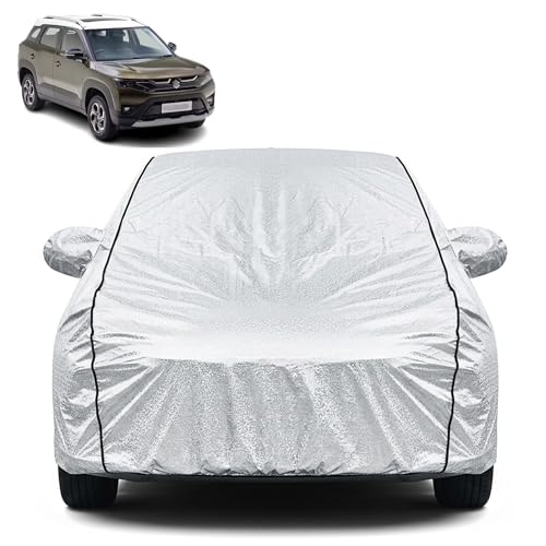 Image of Waterproof Car Cover for Maruti Suzuki Brezza | Dustproof, UV Resistant & Scratch Protection | Soft Cotton Lining | Triple Stitched | Mirror Pockets & Elastic Fit | Silver