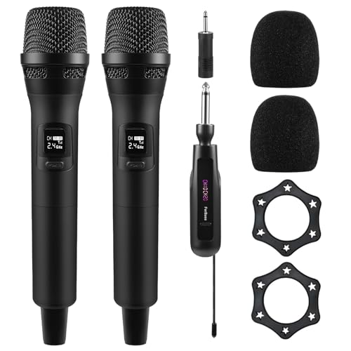 FerBuee Kabelloses Mikrofon Dual Professional Schnurlos Handheld Mikrofon System für Verstärker, PA System, Karaoke, Treffen, Partei, Lautsprecher für Party (Schwarz & Schwarz)