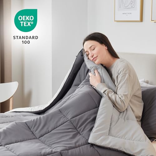 Image of Nestl Comforter Duvet Insert 3 Piece, Quilted Down Alternative Comforter California King Size with 2 Pillow Shams All Season Grey /Light Grey Comforter Duvet Inserts Cal King Comforter with Corner Tabs