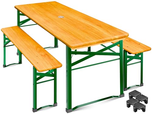 KESSER® Bierzeltgarnitur 3 teilig Gartenmöbel-Set | Klappbar 170 x 46 x 75cm | 2X Bierbänke 1x Biertisch | Festzeltgarnitur Biertisch Stehtisch Sitzgarnitur Holz...