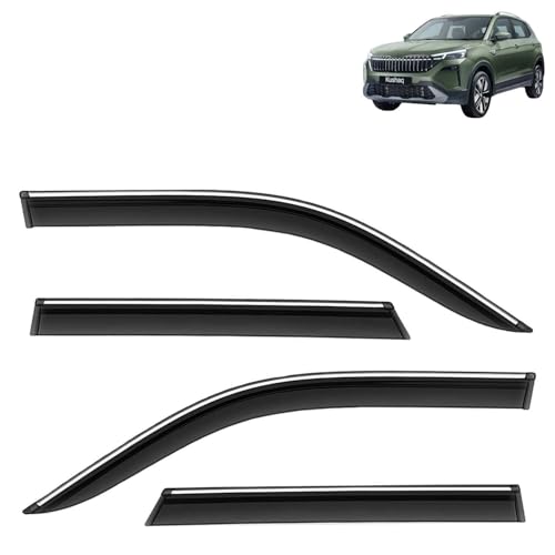 Image of KINGSWAY Accessories Chrome Lining Door Visor Only Compatible with Skoda Kushaq (Year 2026 Onwards) All Model, Premium Chromeline Unbreakable Car Rain Guard Side Rear Wind Deflectors, Set of 4 Pcs