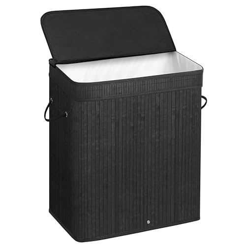 SONGMICS Laundry Hamper with Lid, Bamboo Laundry Basket, Removable Machine Washable Laundry Basket, with Handles, 26.4-Gallons, for Laundry Room, Bedr