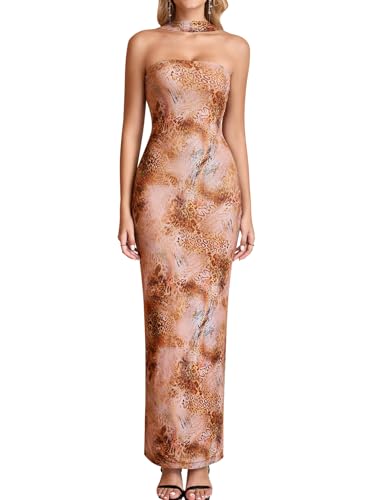 Image of HTZMO Women Elegant Summer Bodycon Maxi Dress Halter Neck Formal Wedding Guest Cocktail Party Long Dresses