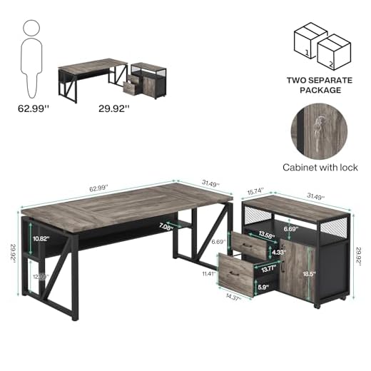 Tribesigns L Shaped Office Desk and Cabinet